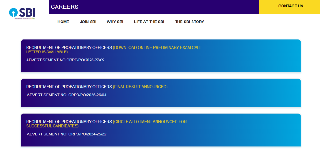 SBI PO Probationary Officers Pre Admit Card 2026
